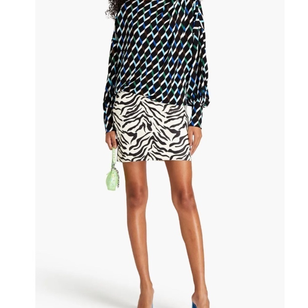 New Diane Von Furstenburg Geo Print Long Sleeve Tunic Black Blue XS